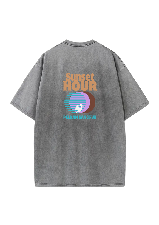 Oversize gris délavé Sunset Hour bleu et rose