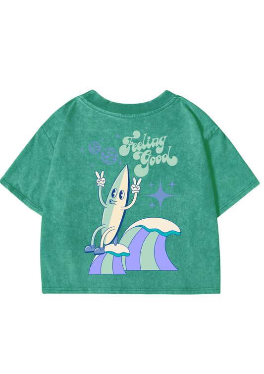 Crop top vert délavé feeling good